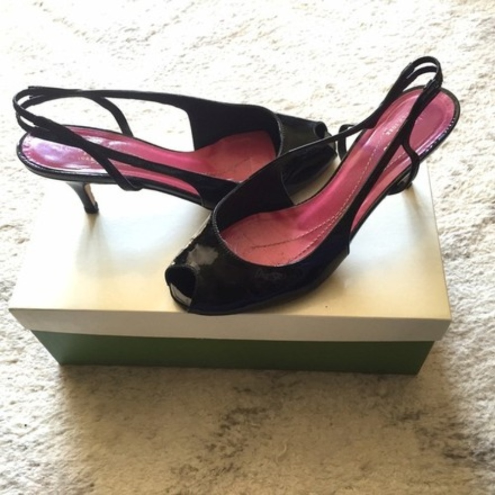 Kate Spade Black Kitten Slingback Patent Heels Pum